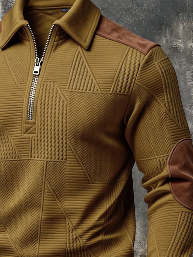 Sudadera retro jacquard texturizado Patchpara trabajo Comfortable Color-Blocked con cierre para hombre