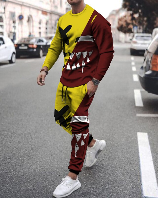 Casual Halloween color matching estampado de manga larga sports set 045 para hombre