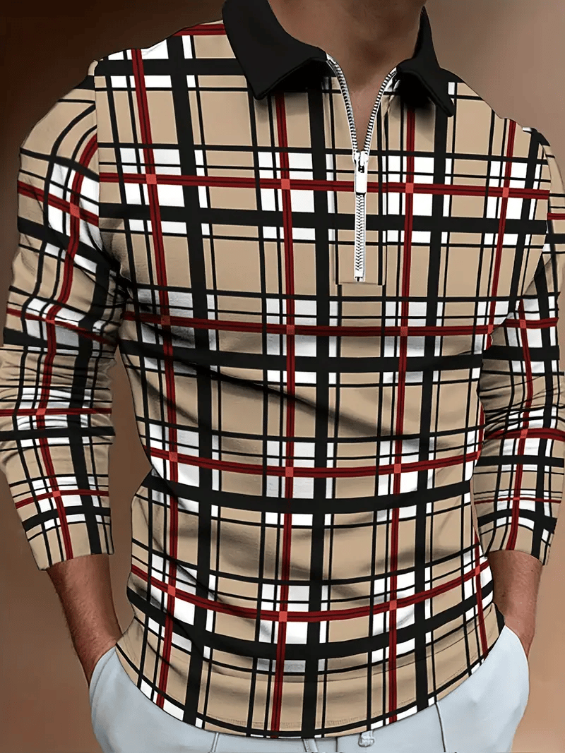 Camisa polo ejecutivo de lujo a rayas Zip-Neck para hombre