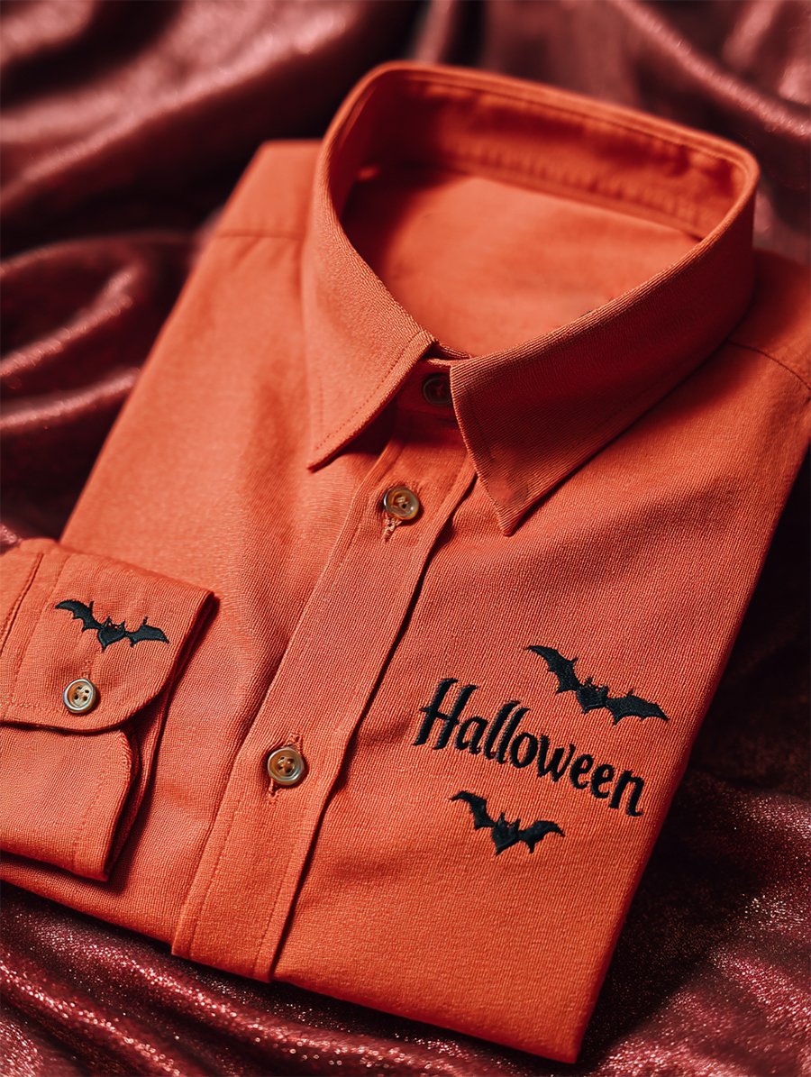 Camisa retro casual Halloween Art de manga larga para hombre