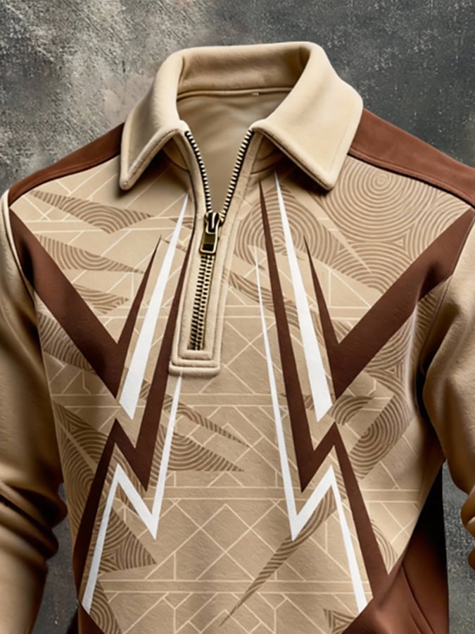 Sudadera retro en bloques de color estampado Color-Blocked con cierre para hombre