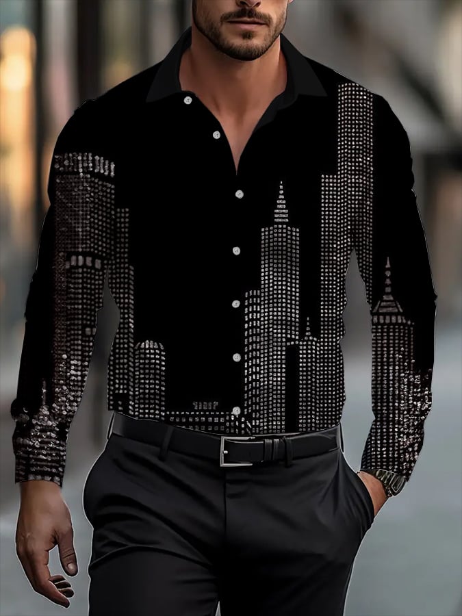 Camisa Street Style ejecutivo casual estampado de manga larga para hombre