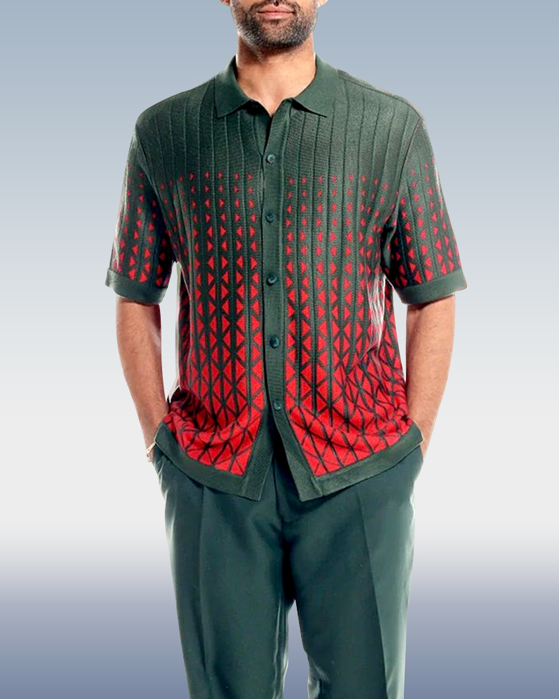 Green Criss-Cross Pattern Walking Suit de manga corta Set