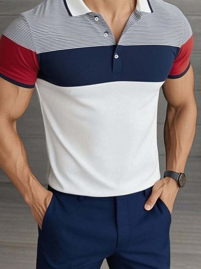 Camisa polo casual clásico Contrast Color ejecutivo de manga corta para hombre - vista 2