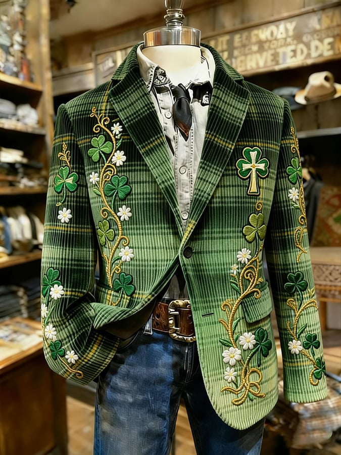 Chaqueta St. Patrick's Day Clover a cuadros Suit para hombre