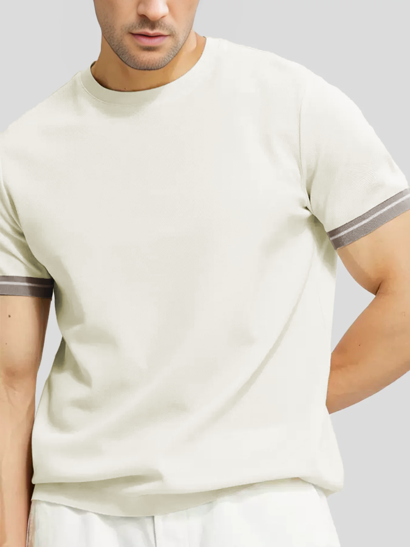 Camiseta Cooltejido en bloques de colored Cuffs de manga corta tejidoted
