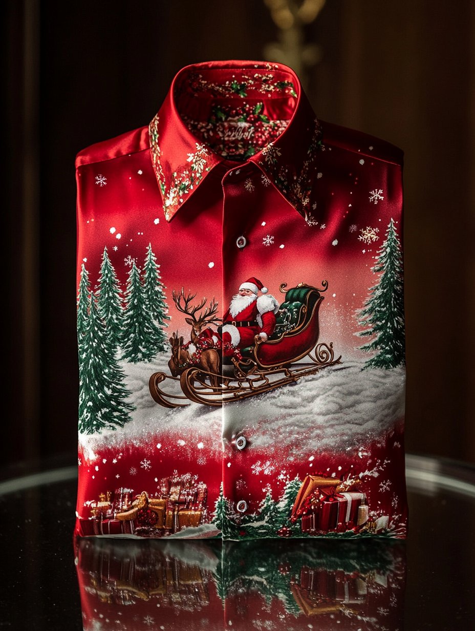 Camisa Christmas estampado de manga larga para hombre