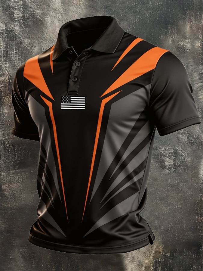 Camisa polo retro Patriotic Color-Block de manga corta para hombre