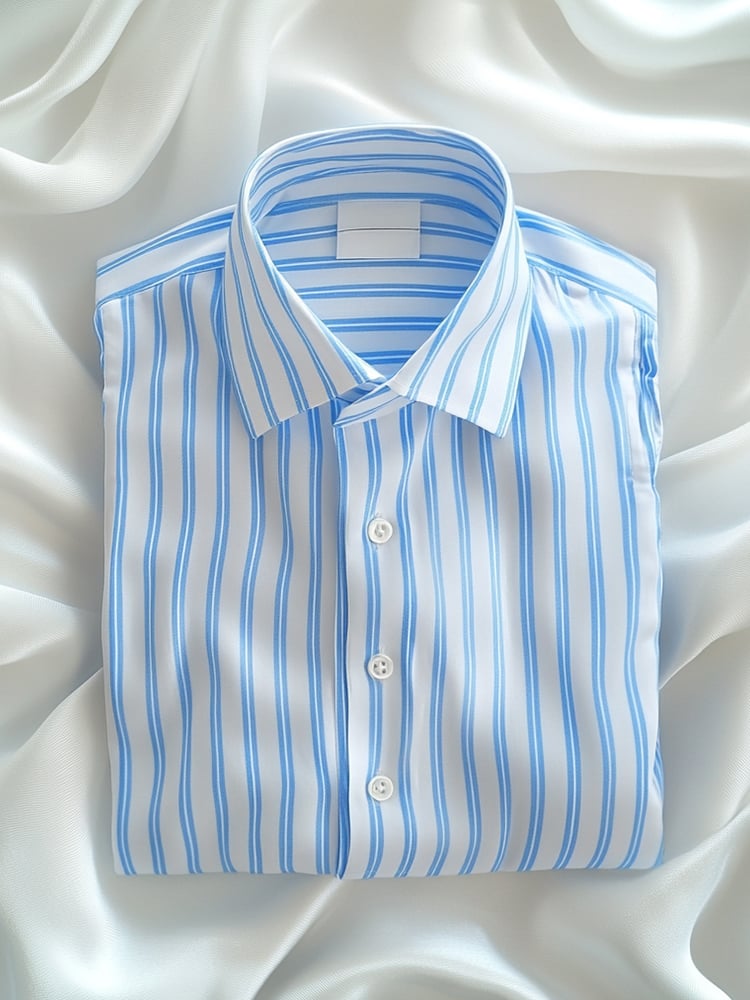 Camisa casual Blue a rayas solapa de manga corta para hombre