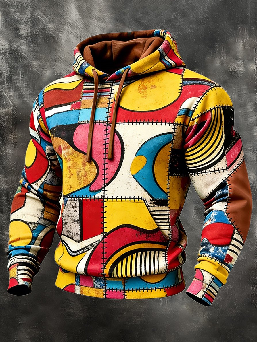 Sudadera casual geométrico Patchpara trabajo Art con gorrasucha para hombre