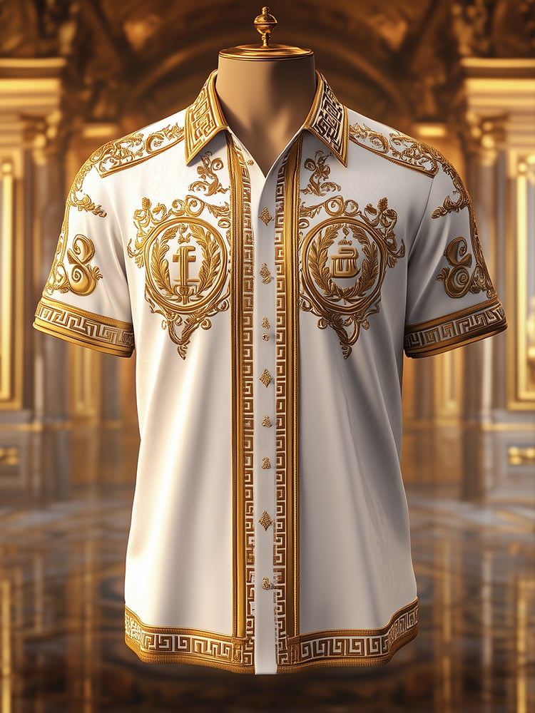 Camisa satén Luxe estampado de manga corta Button para hombre