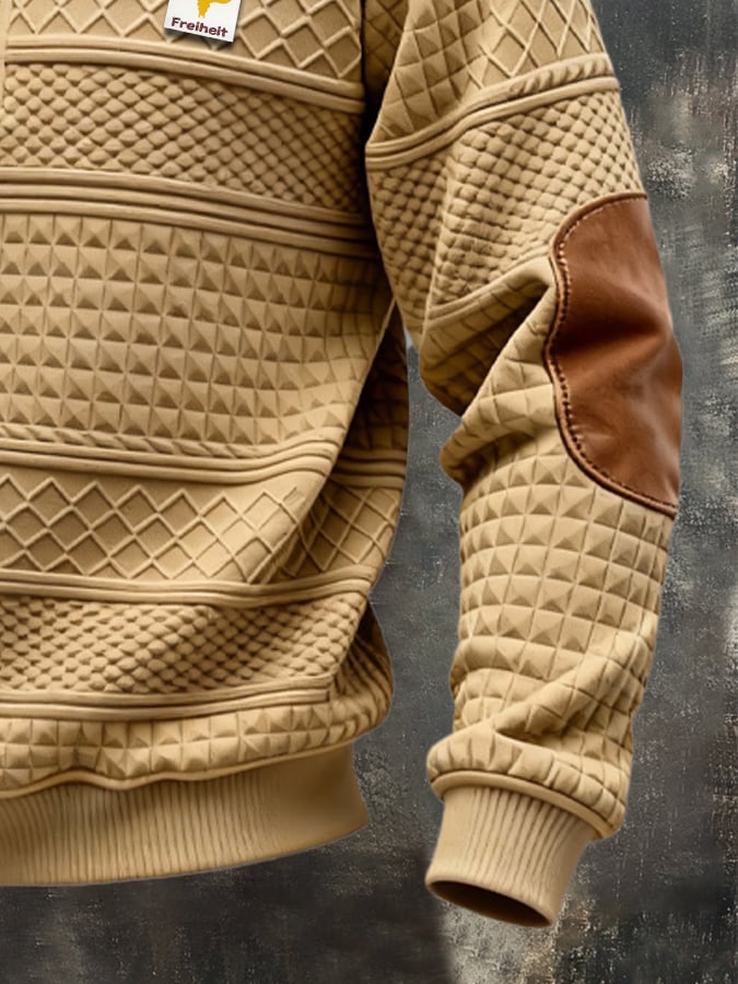 Sudadera retro jacquard texturizado Patchpara trabajo Comfortable Color-Blocked con cierre para hombre