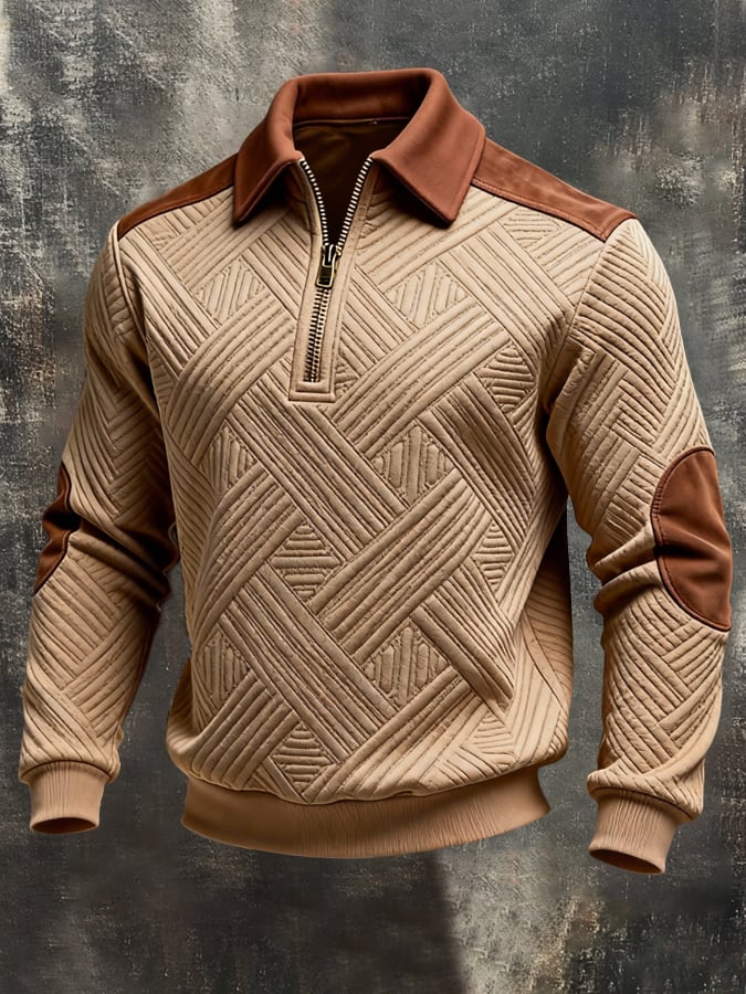 Sudadera vintage-Style texturizado Patchpara trabajo Color-Block de manga larga para hombre