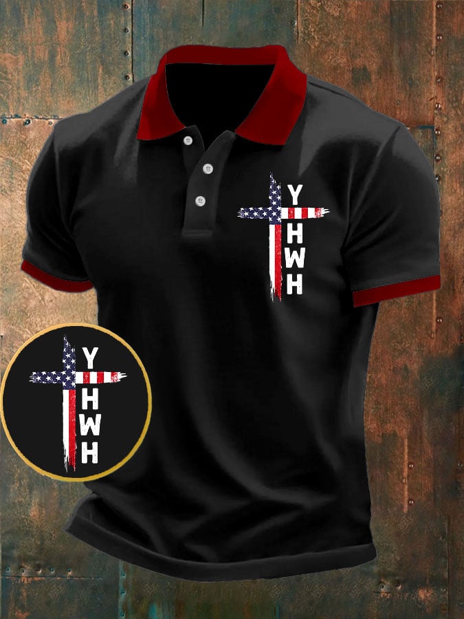 Camisa polo retro Faith casual estampado para hombre