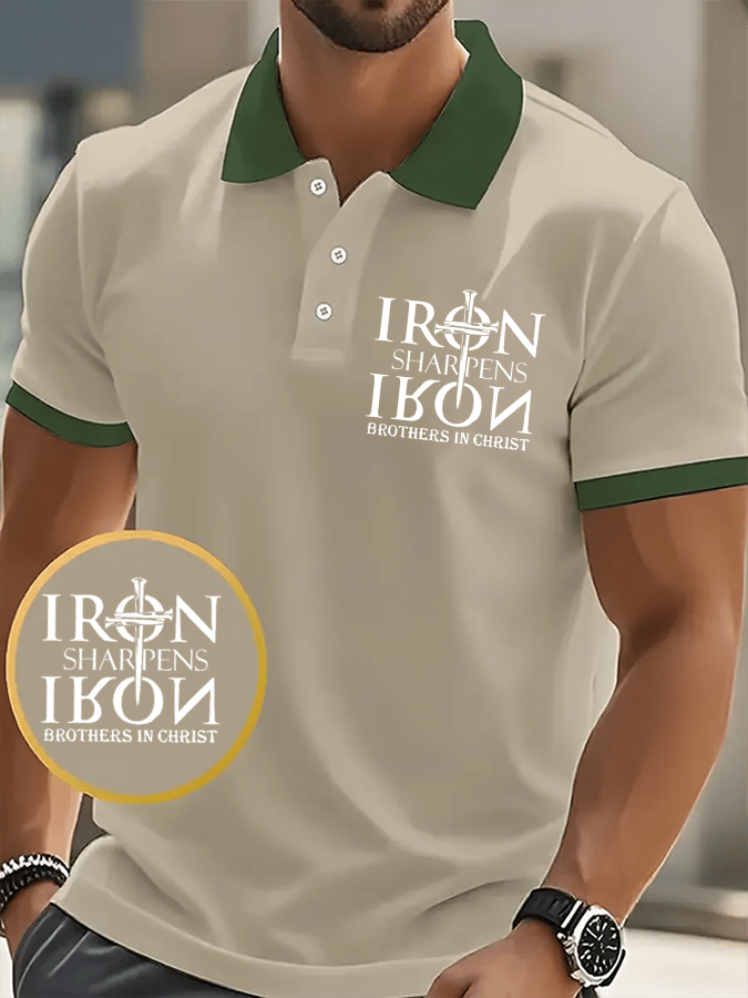 Camisa polo retro Faith “Faith Over Fear�? casual estampado para hombre