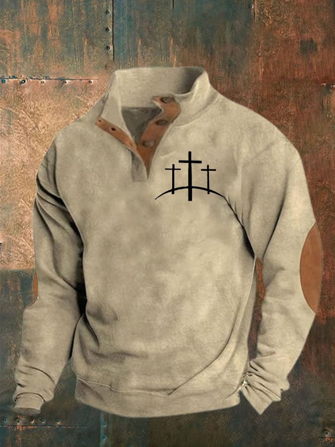 Sudadera Faith estampado Stand cuello Button para hombre