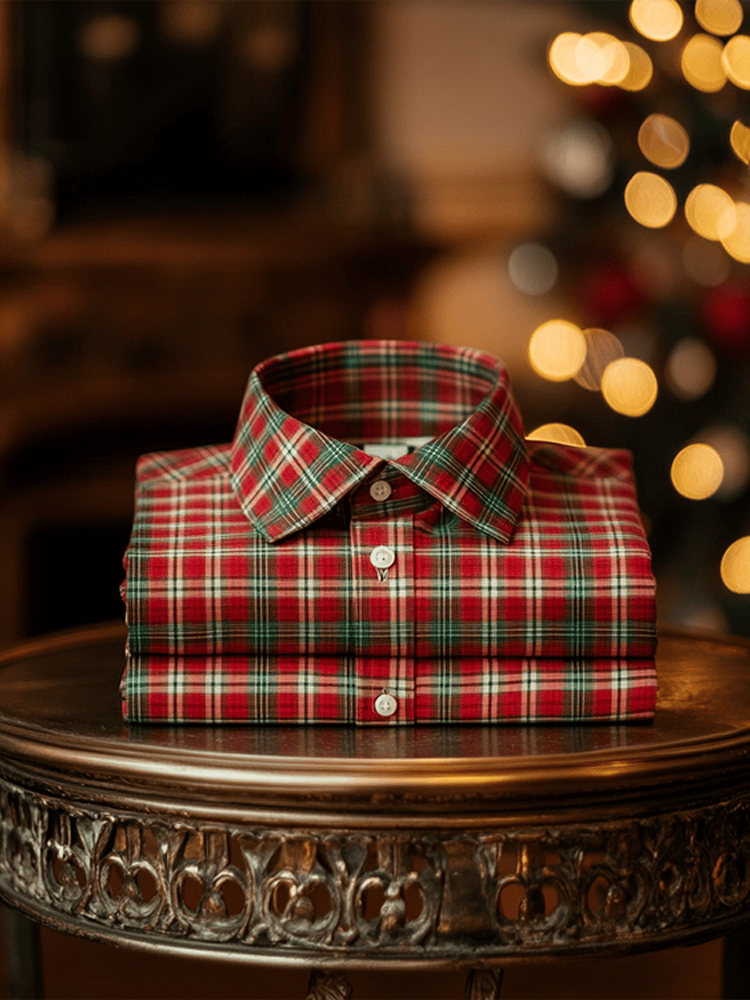 Camisa de lujo ejecutivo Red a cuadros de manga larga para hombre