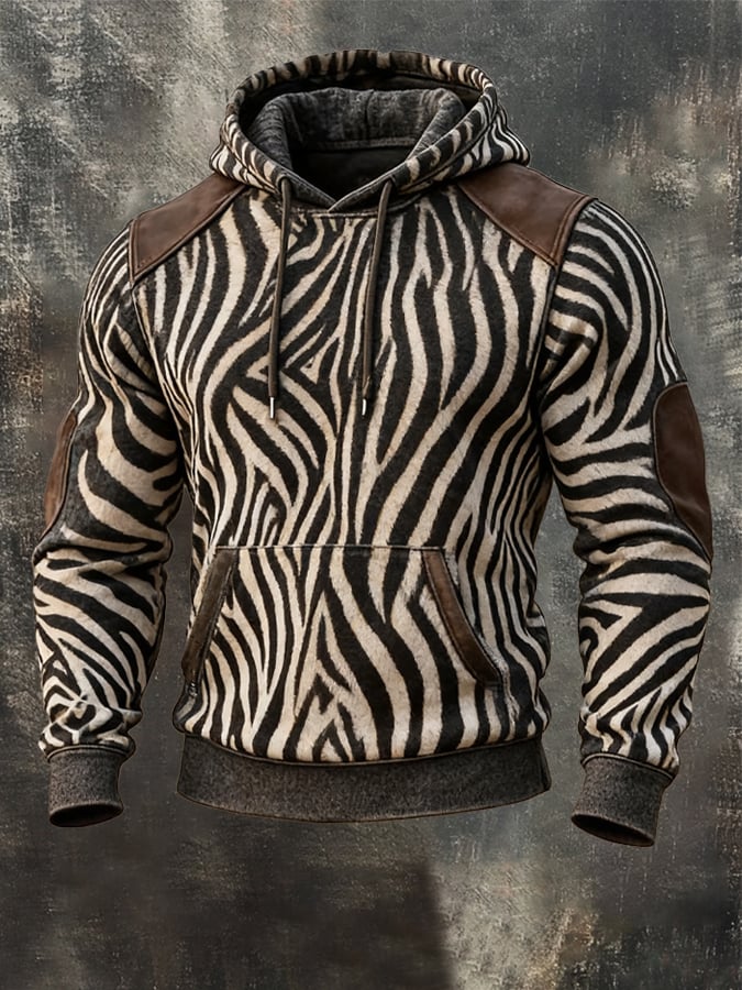 Sudadera retro Zebra estampado casual de manga larga para hombre