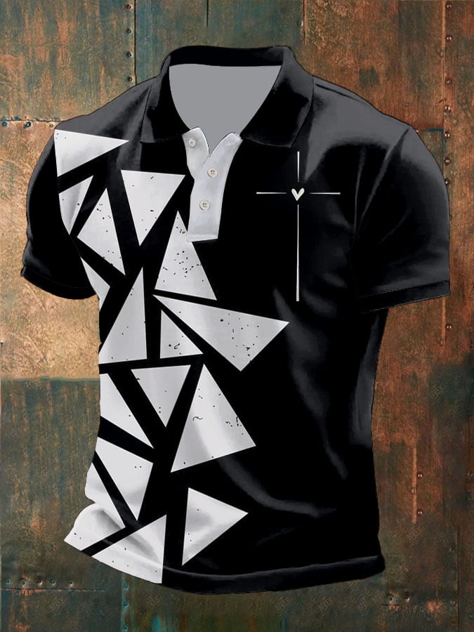 Camisa polo retro Faith Cross estampado para hombre