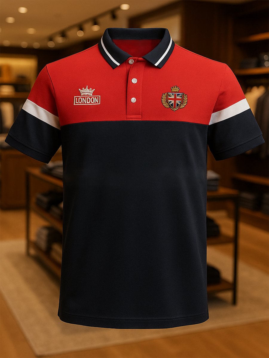 Camisa polo ejecutivo casual Union Jack Button de manga corta para hombre