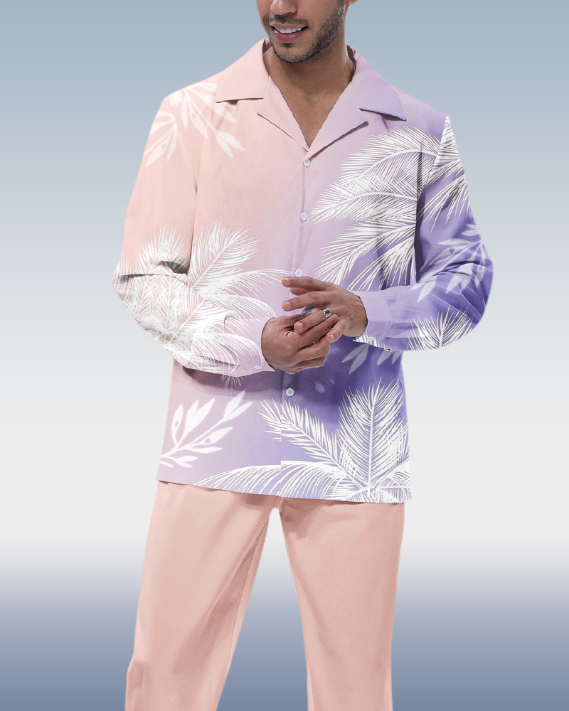 Suitmens Pink Leaf de manga larga Walking Suit para hombre