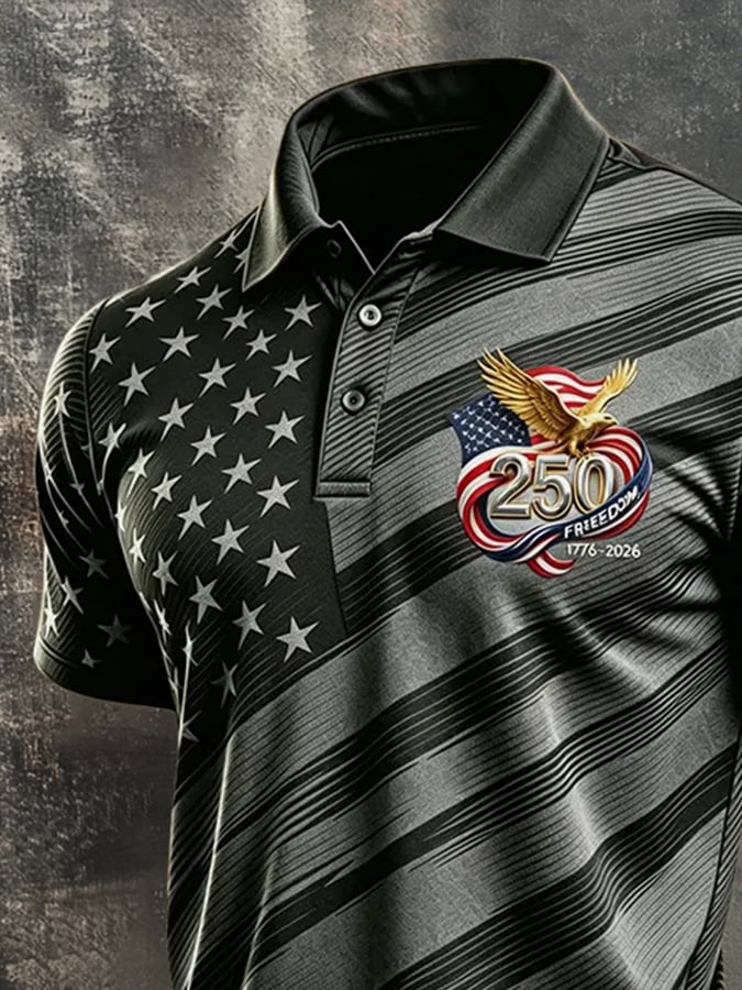 Camisa polo retro "Patriot" Color-Block de manga corta para hombre