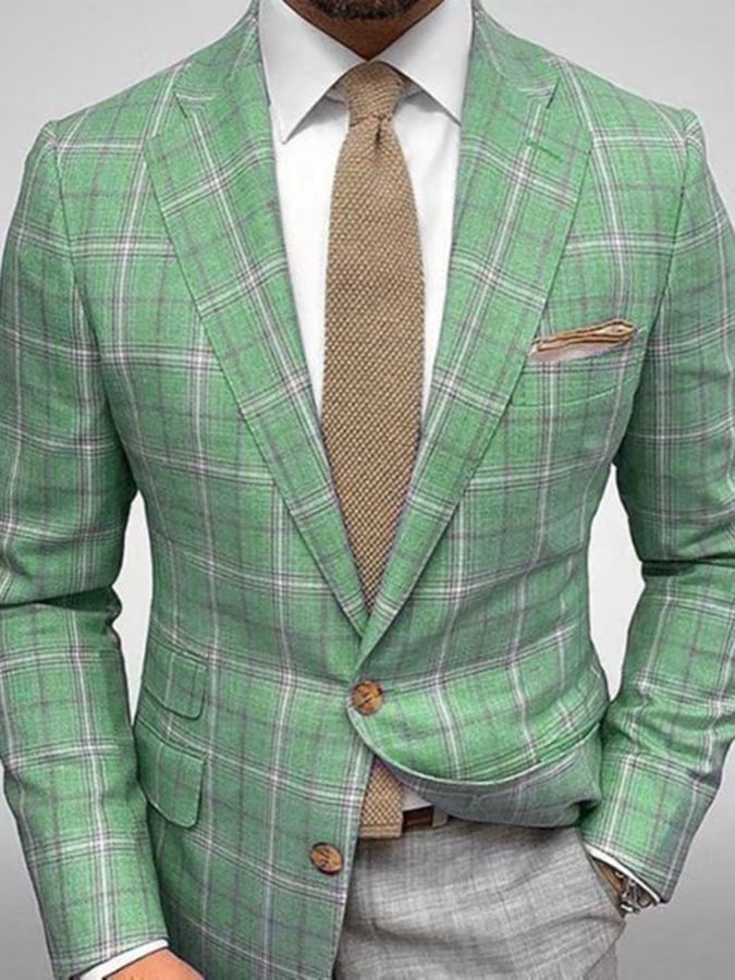 para hombre Work Plaid Single Breasted Notched Collar saco