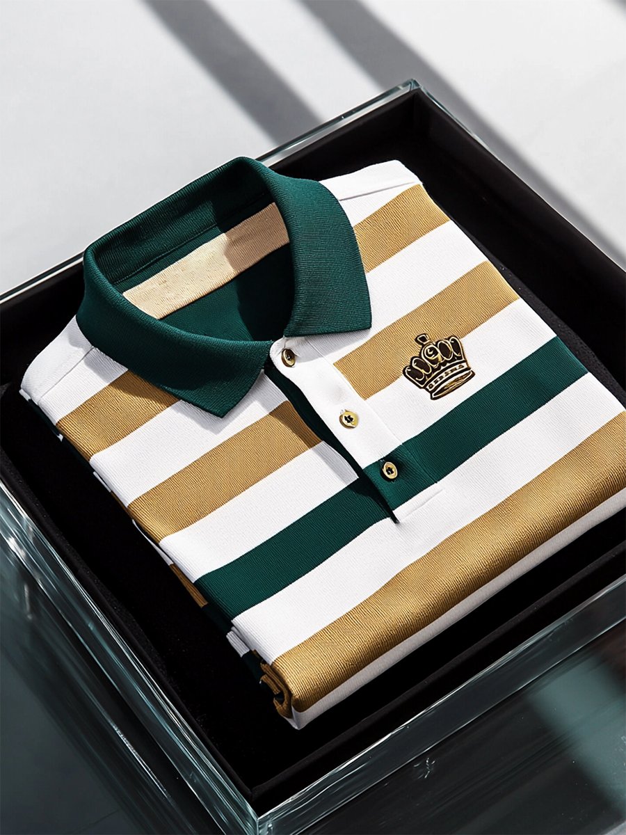 Camisa polo ejecutivo casual a rayas Button de manga corta para hombre