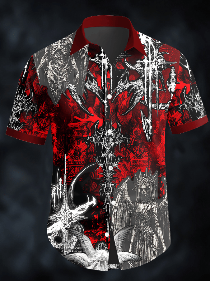 Camisa Dark Skull estampado vintage casual para hombre