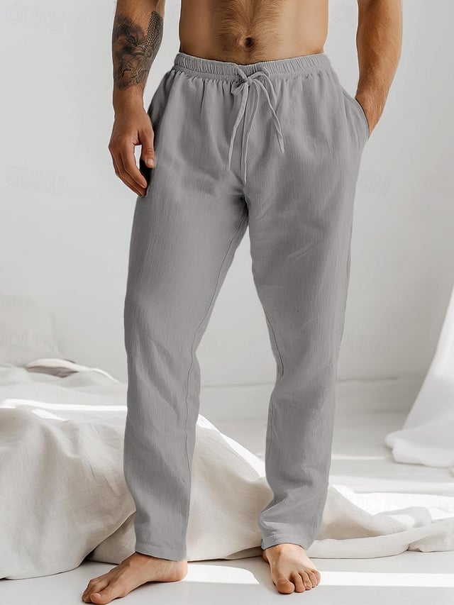 Pantalón Drawstring Elastic Waist Straight Comfortable And transpirable para exterior Vacation Beach Vacation casual para hombre