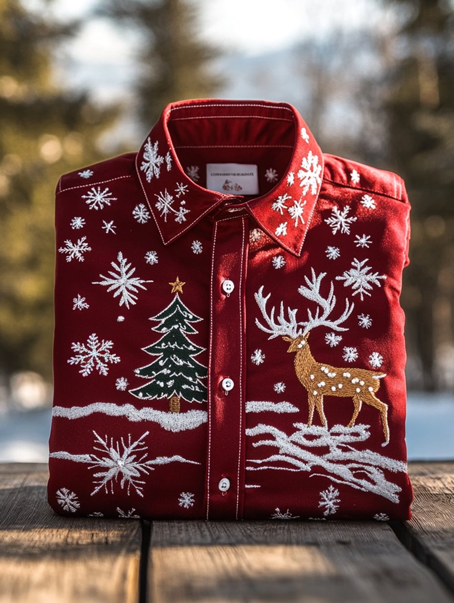 Camisa Christmas de manga larga con botones para hombre