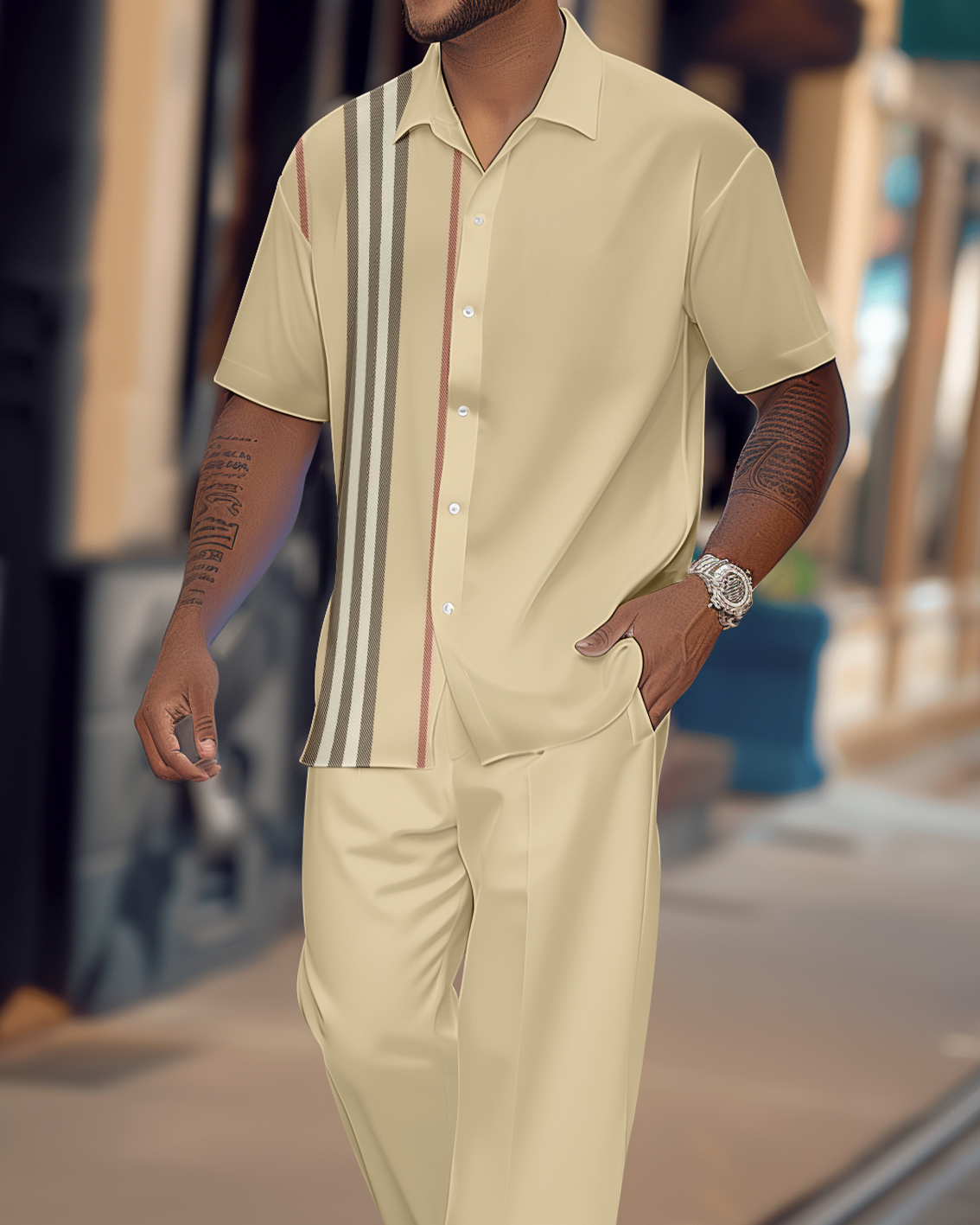 Camisa Gorgeous en bloques de color de manga corta Walking Suit 1156 para hombre