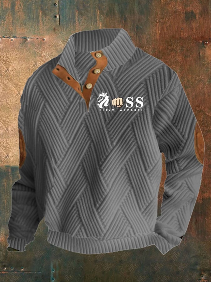 Sudadera retro Letter Design jacquard a cuadros Fabric casual para hombre