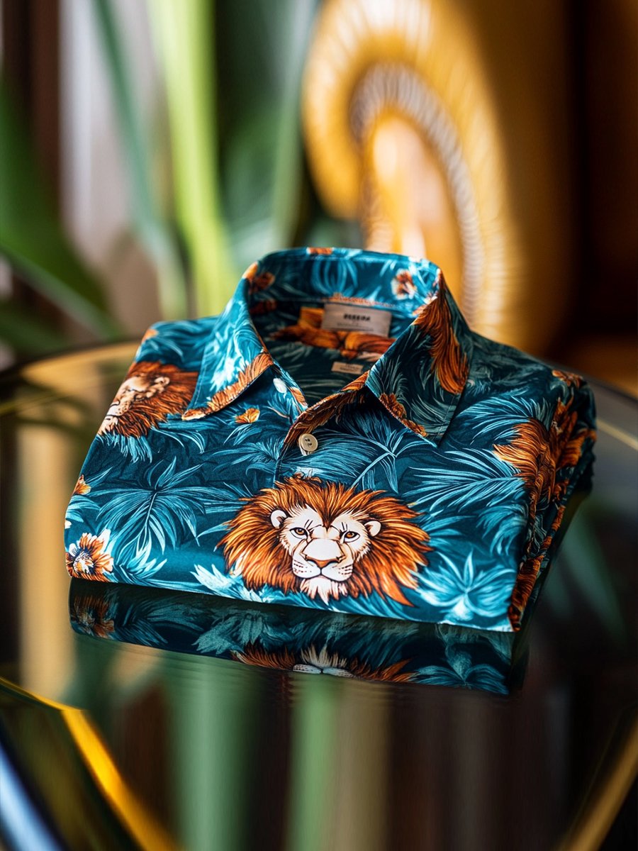 Camisa casual Lion floral de manga larga para hombre