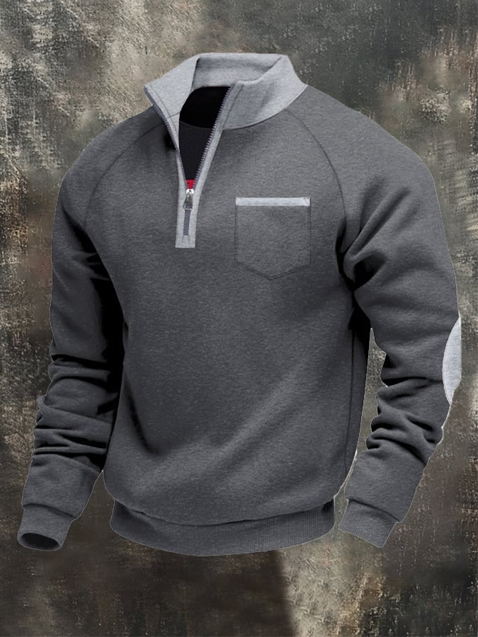 Sudadera retro Patchpara trabajo Comfortable en bloques de color cierre para hombre