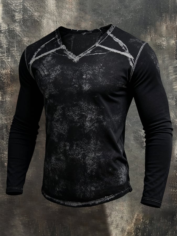 Camiseta vintage desgastado de manga larga para hombre