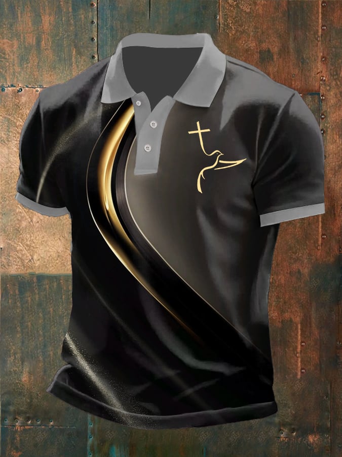 Camisa polo Faith Cross Abstract Line Art casual para hombre