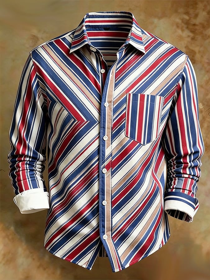 Camisa retro Abstract Art estampado Comfortable ejecutivo Style para hombre