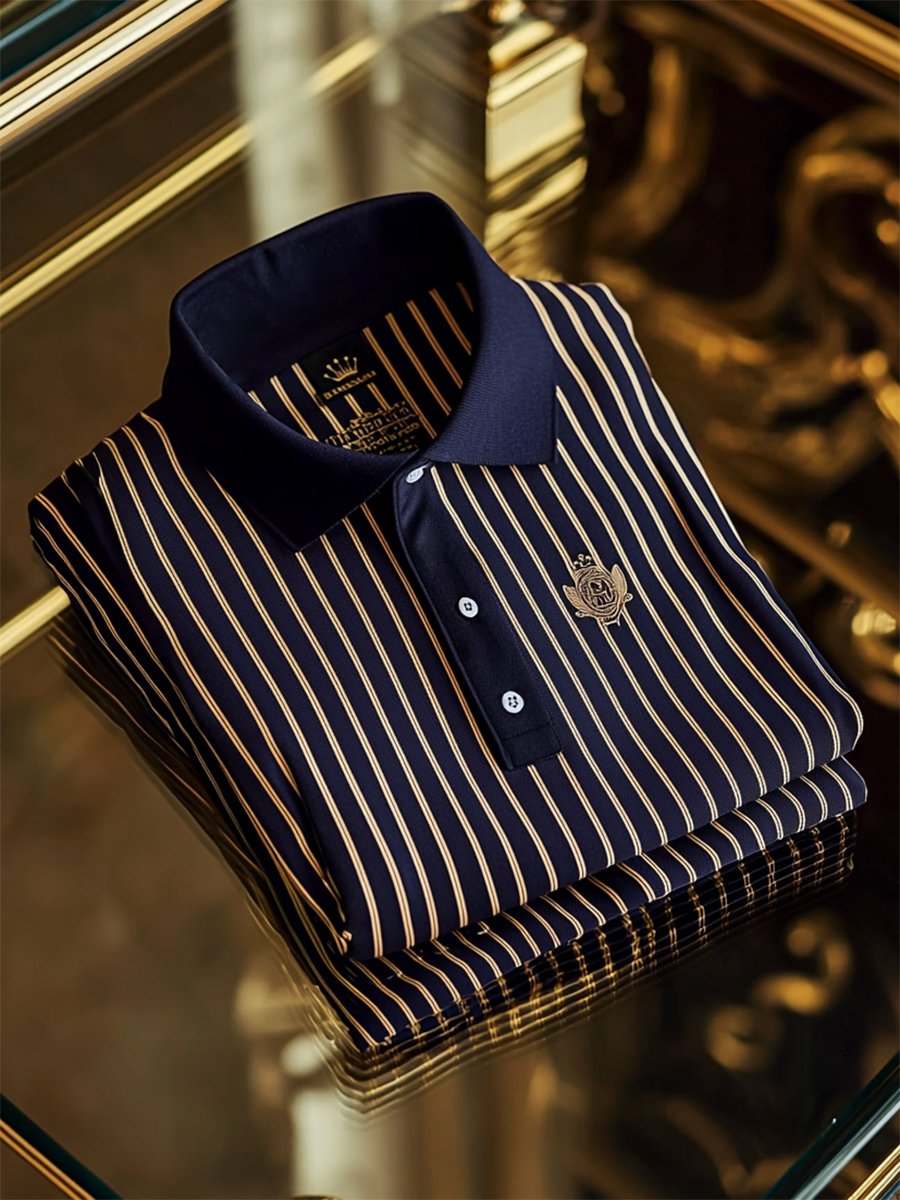 Camisa polo ejecutivo casual a rayas Button de manga corta para hombre