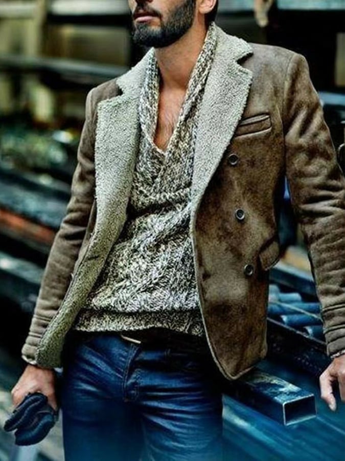 Chaqueta de moda casual polar Lined Faux gamuza para hombre