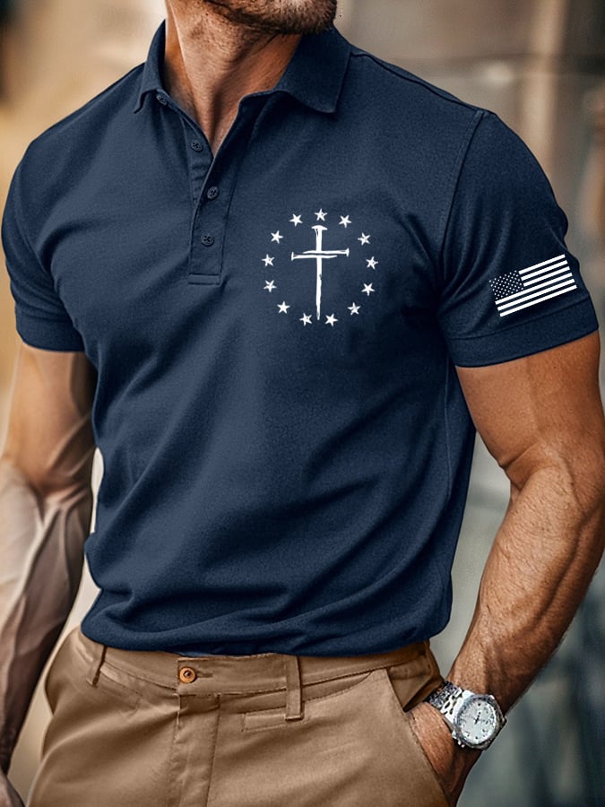 Camisa polo retro Faith casual estampado para hombre