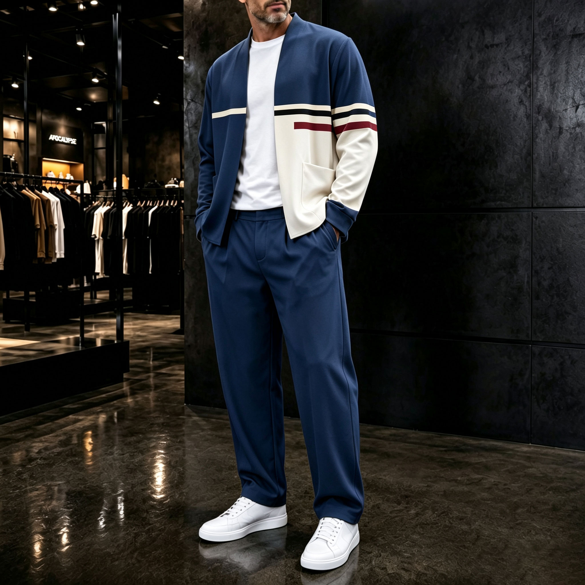 para hombre a rayas Cardigan and pantalón conjunto de dos piezas