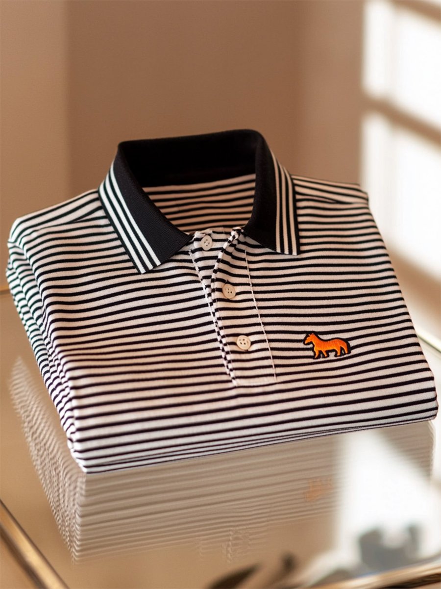 Camisa polo ejecutivo casual a rayas Button de manga corta para hombre