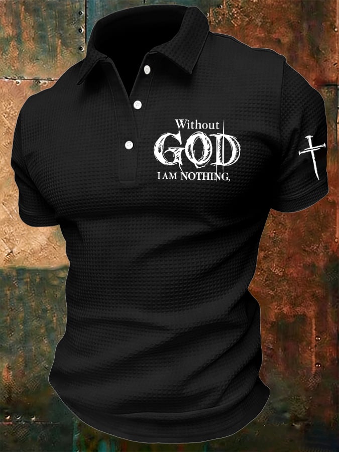 Camisa polo retro Faith “Without God I Am Nothings,” estampado de manga corta Waffle para hombre