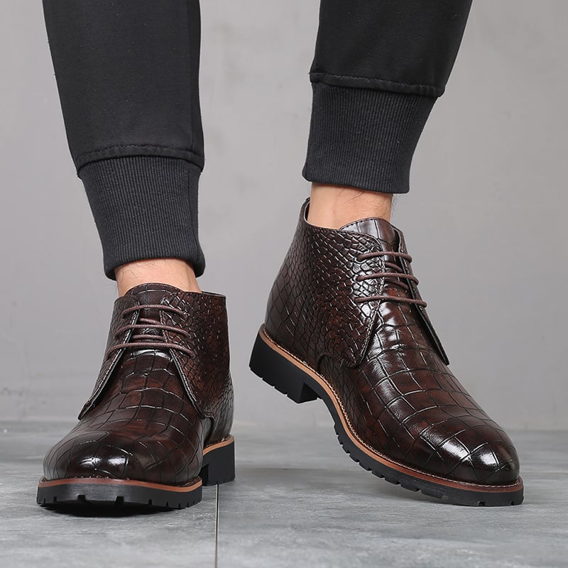 Botas casual Front Lace Up Crocodile diseño cuero para hombre