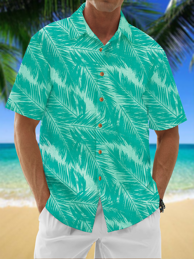 Camisa Moisture Wicking Botanical Chest Pocket Hawaiian