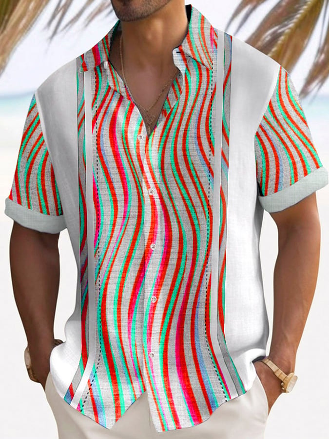 Camisa de moda casual Holiday Color Contrast estampado de manga corta