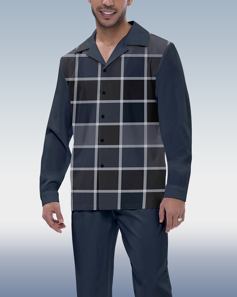 Suitmens Navy Blue a cuadros de manga larga Walking Suit