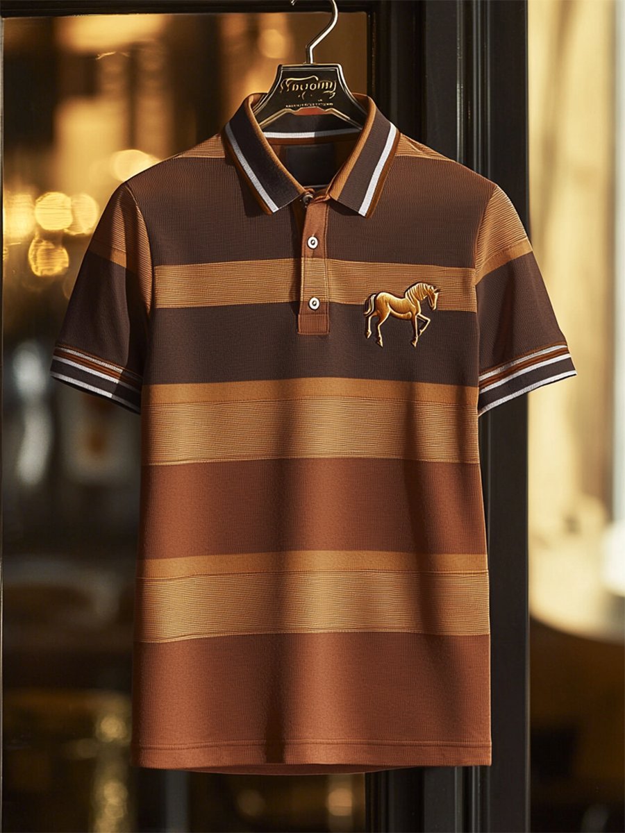 Camisa polo ejecutivo rayas con botones de manga corta para hombre
