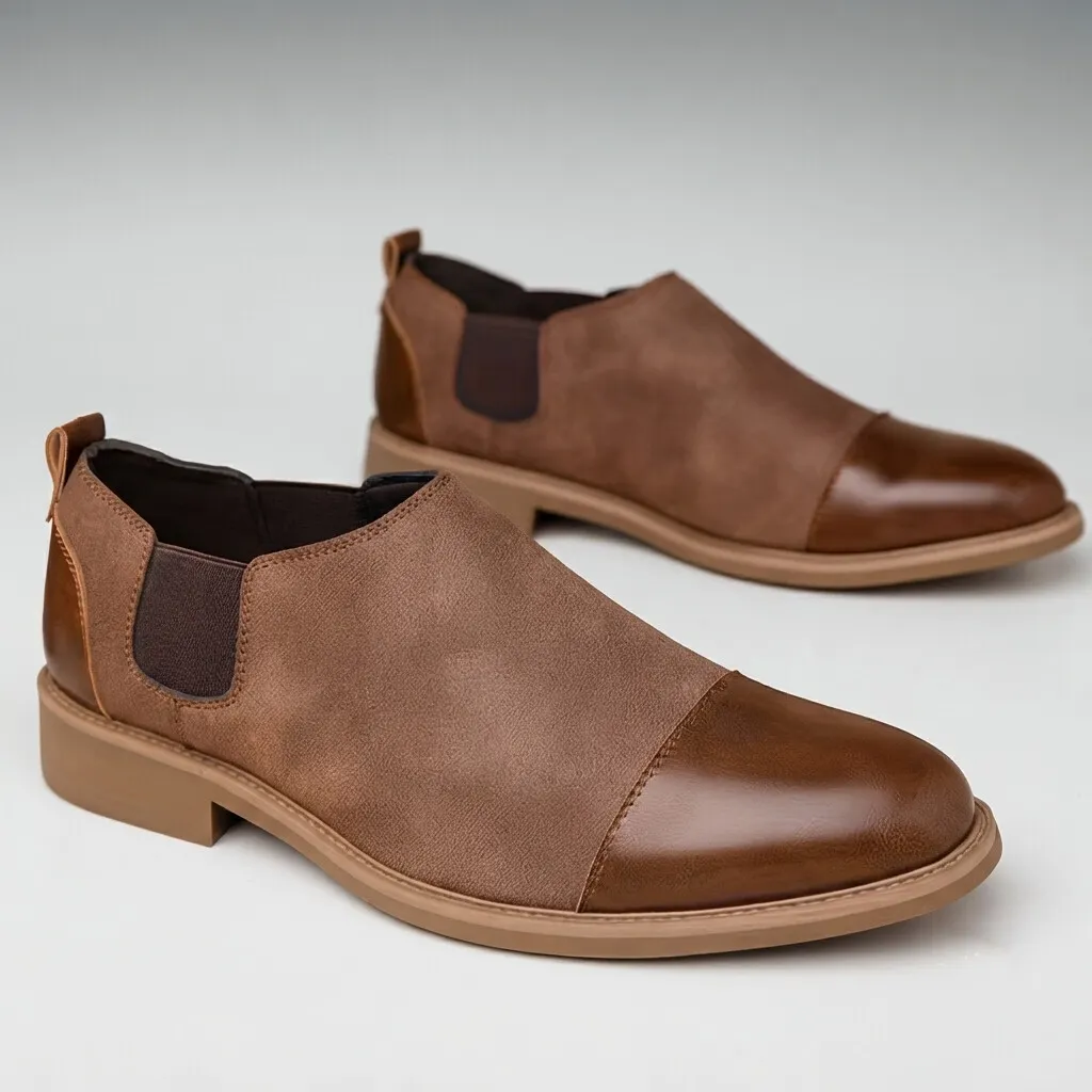 para hombre vintage Two Tone PU Leather Cap Toe Elastic Side Slip On Chelsea Ankle Boots